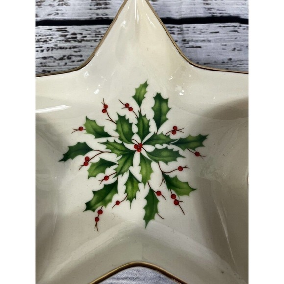 Lenox Holiday Dimension Collection Star Candy Dish Christmas Holly Berries - Picture 7 of 12